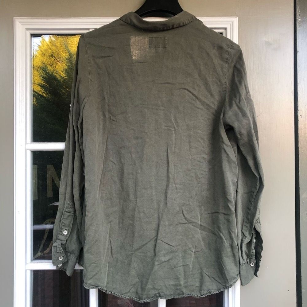 Walter Baker Nessa Roll-Tab Sleeves Button-Down Green Lyocell Top Sz Large - Picture 3 of 8